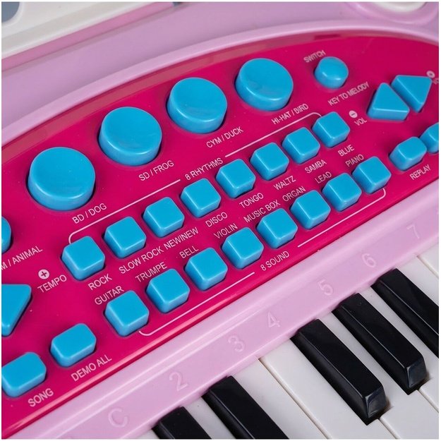 Vaikiškas pianinas su mikrofonu, 37 klavišai, rožinis, MP3