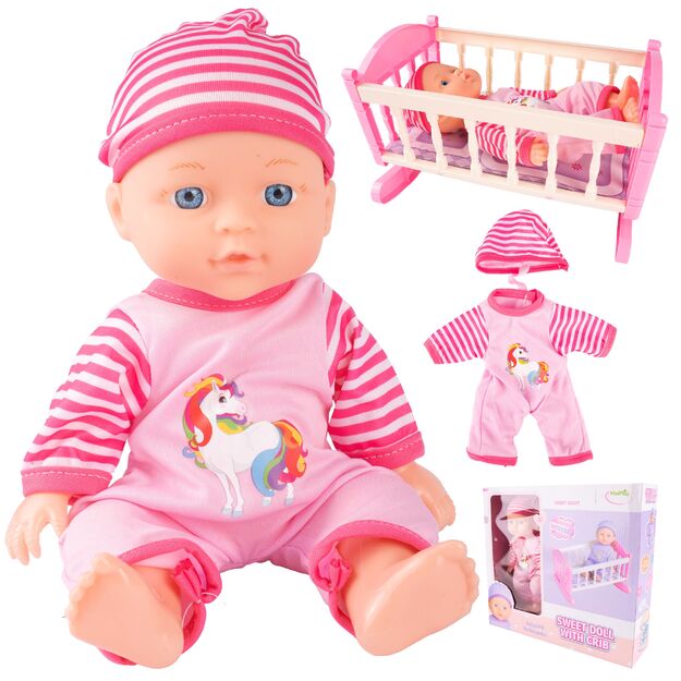 Lėlė kūdikis su supama lovyte ir galimybe maudyti