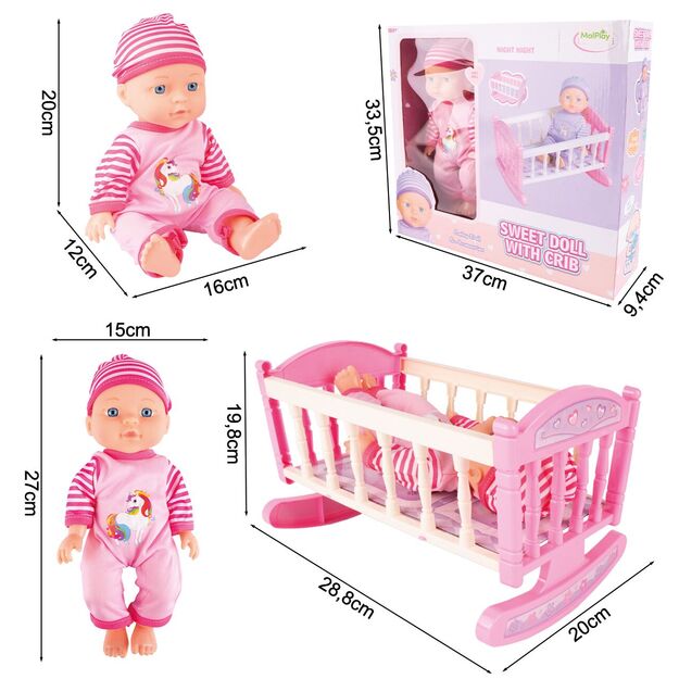 Lėlė kūdikis su supama lovyte ir galimybe maudyti 1