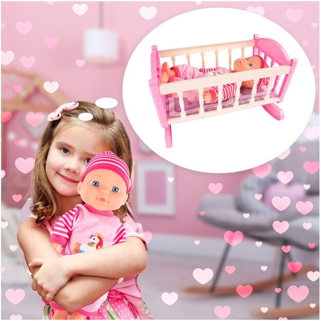 Lėlė kūdikis su supama lovyte ir galimybe maudyti 3