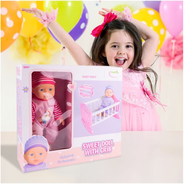 Lėlė kūdikis su supama lovyte ir galimybe maudyti 17