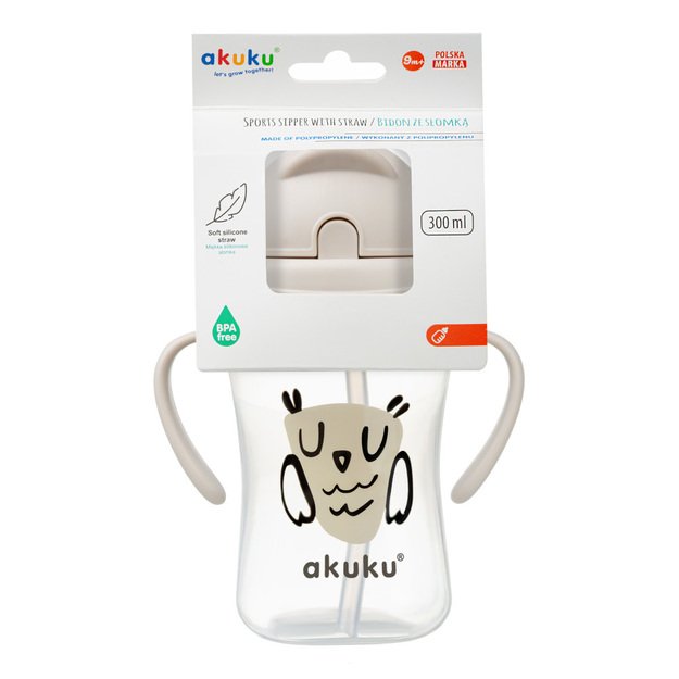 Akuku gertuvė su šiaudeliu ir dviem rankenėlėmis, 300ml, OWL A0204