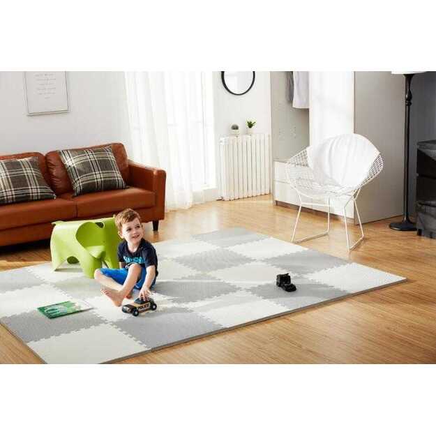 Didelis putplasčio kilimėlis, dėlionė Ricokids 60x60cm 4 vnt. baltos ir pilkos spalvos
