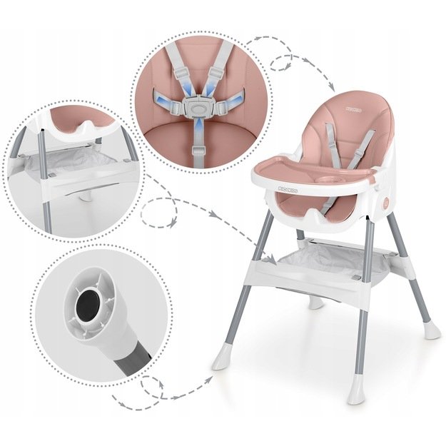 Ricokids Mani maitinimo kėdutė reguliuojama 3in 1, rožinė