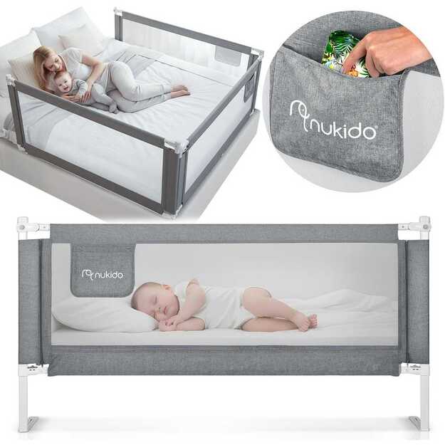 Lovos apsauginis turėklas, apsauginiai varteliai, spyna, 200 cm, Nukido NK-227, pilkas