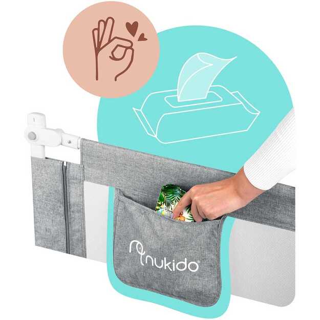 Lovos apsauginis turėklas, apsauginiai varteliai, spyna, 200 cm, Nukido NK-227, pilkas 1