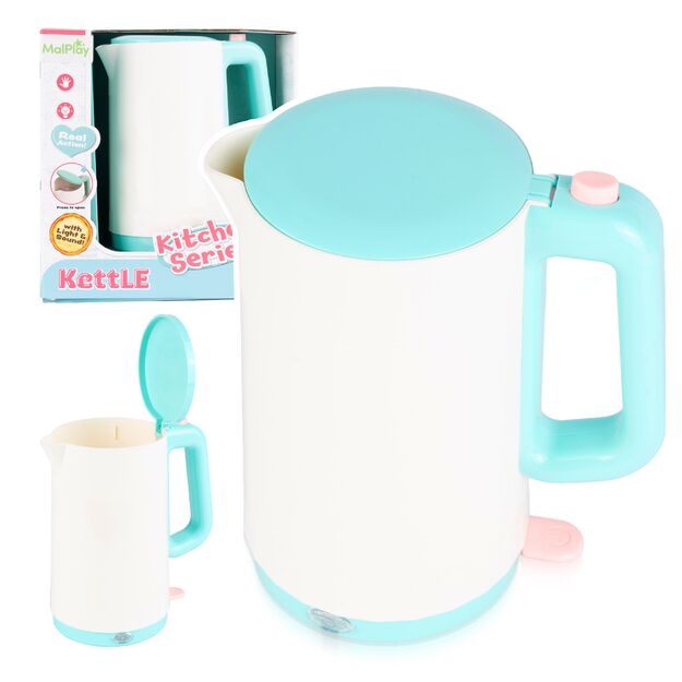 Žaislinis virtuvinis virdulys su atidaromu dangteliu, šviesa ir garsu