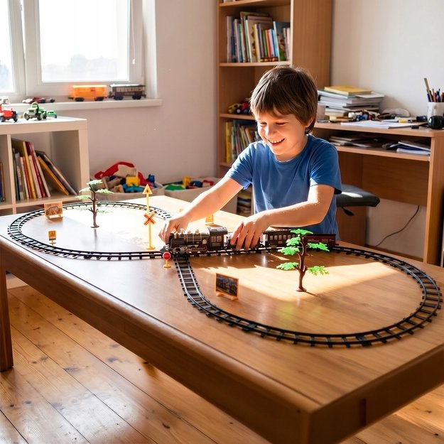 Žaislinė trasa elektrinis traukinys su 3 vagonais, dūmais ir nuotoliniu pultu, 35 el. 5