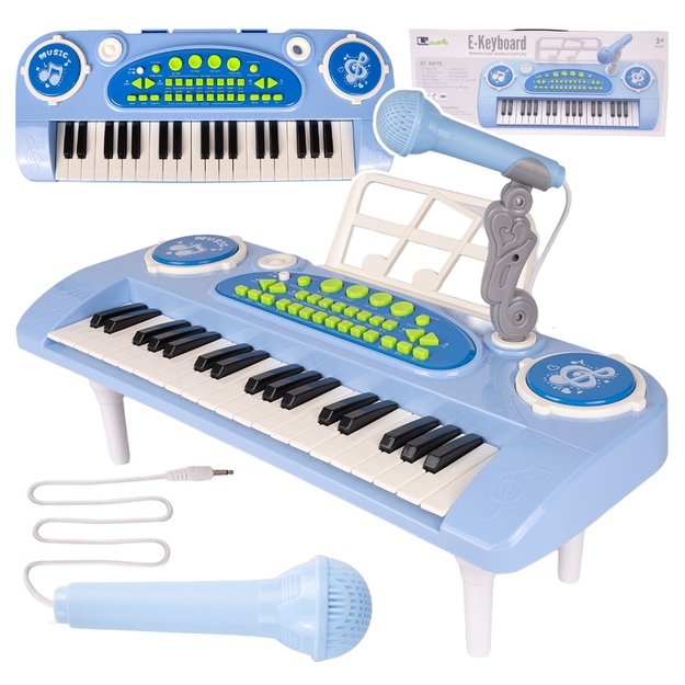 Vaikiškas pianinas su mikrofonu, 37 klavišai, mėlynas, MP3