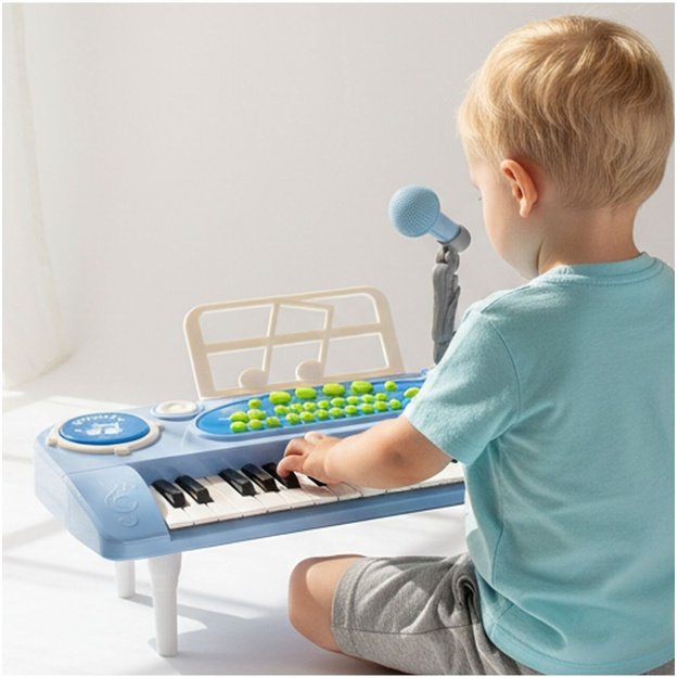 Vaikiškas pianinas su mikrofonu, 37 klavišai, mėlynas, MP3