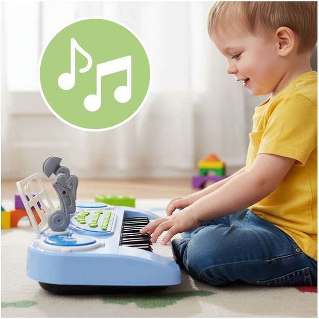 Vaikiškas pianinas su mikrofonu, 37 klavišai, mėlynas, MP3