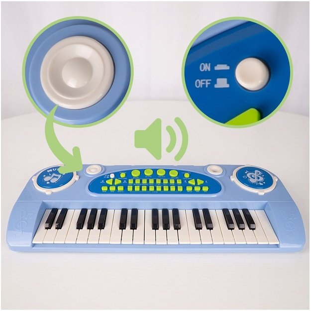 Vaikiškas pianinas su mikrofonu, 37 klavišai, mėlynas, MP3