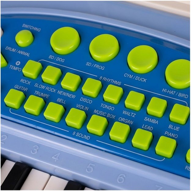 Vaikiškas pianinas su mikrofonu, 37 klavišai, mėlynas, MP3