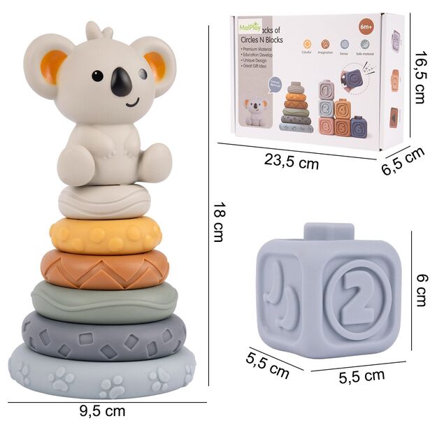 Montessori sensorinės kaladėlės - piramidė Koala, 13 vnt