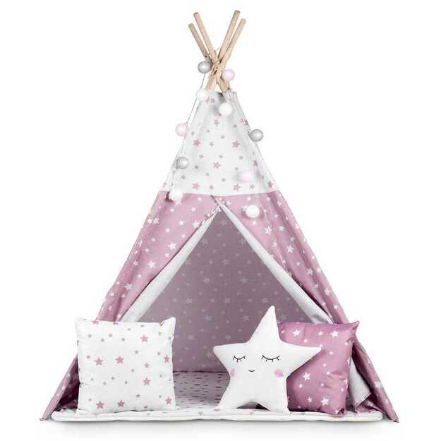 Nukido Teepee palapinė su šviesomis vaikams – rožinė su žvaigždėmis