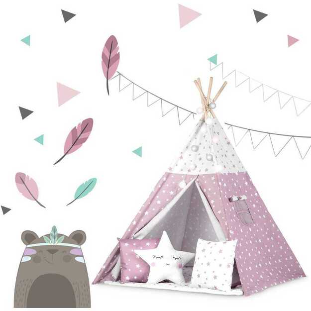 Nukido Teepee palapinė su šviesomis vaikams – rožinė su žvaigždėmis