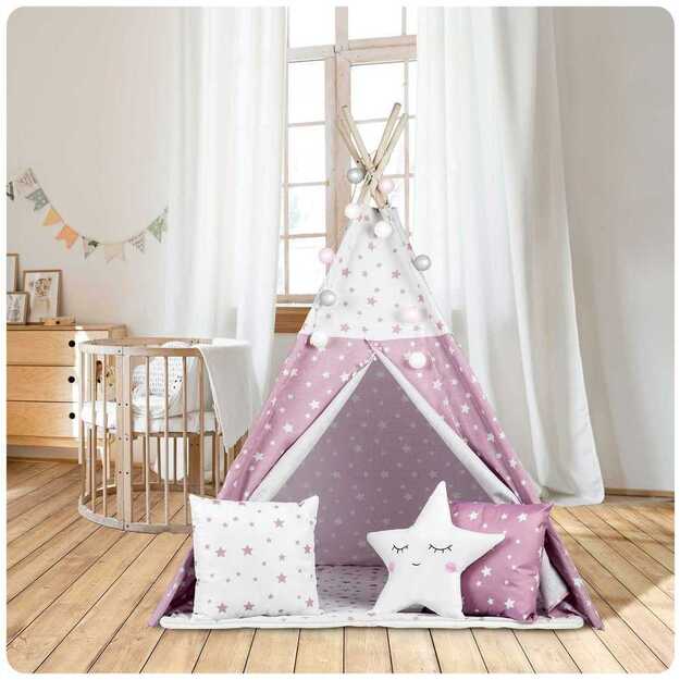 Nukido Teepee palapinė su šviesomis vaikams – rožinė su žvaigždėmis