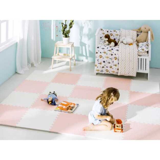 Didelis putplasčio kilimėlis, dėlionė Ricokids 60x60cm 4 vnt. persikų ir baltos spalvos