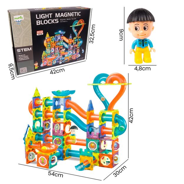 Magnetinis konstruktorius su LED apšvietimu, 202 vnt