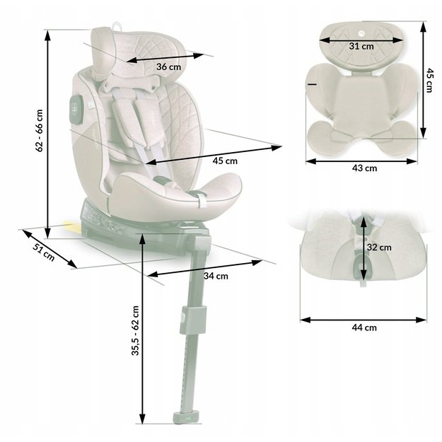 Nukido Aero Line automobilinė kėdutė, smėlio spalvos, 0-36 kg, ISOFIX