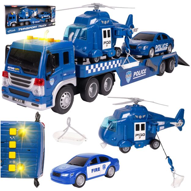 Žaislinis Policijos vilkiko rinkinys su sraigtasparniu, šviesa ir garsu, 1:16