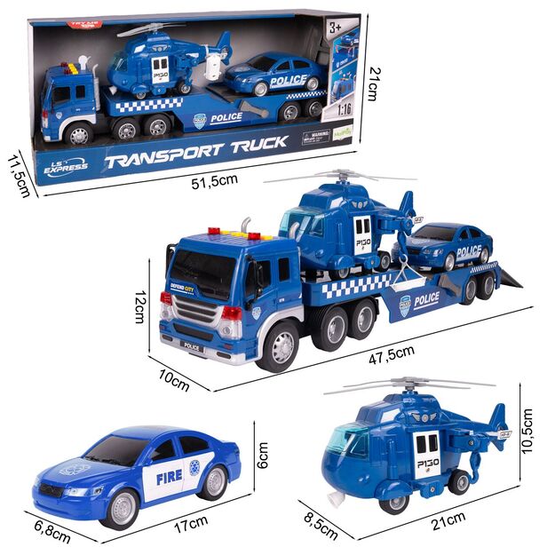 Žaislinis Policijos vilkiko rinkinys su sraigtasparniu, šviesa ir garsu, 1:16 1