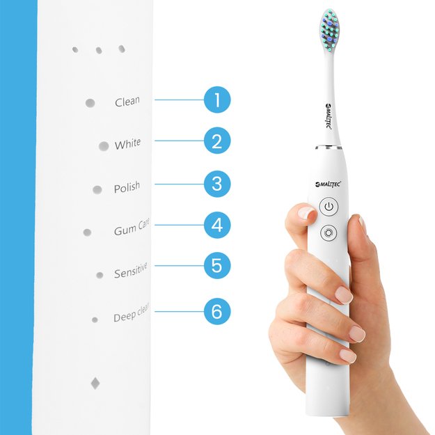 MalTec elektrinis dantų šepetėlis, atsparus vandeniui, X1 WH Sonic 8