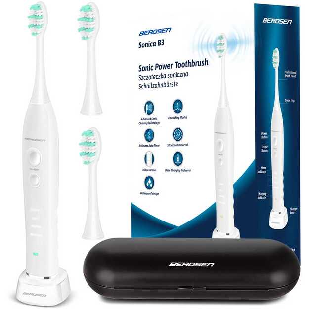 Sonic dantų šepetėlių rinkinys su dėklu „Sonica B3“ baltas, Berdsen