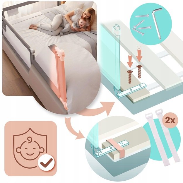 Apsauginė lovos užtvara, apsauginiai varteliai, spyna, 180 cm, Nukido NK-227, pilka 4