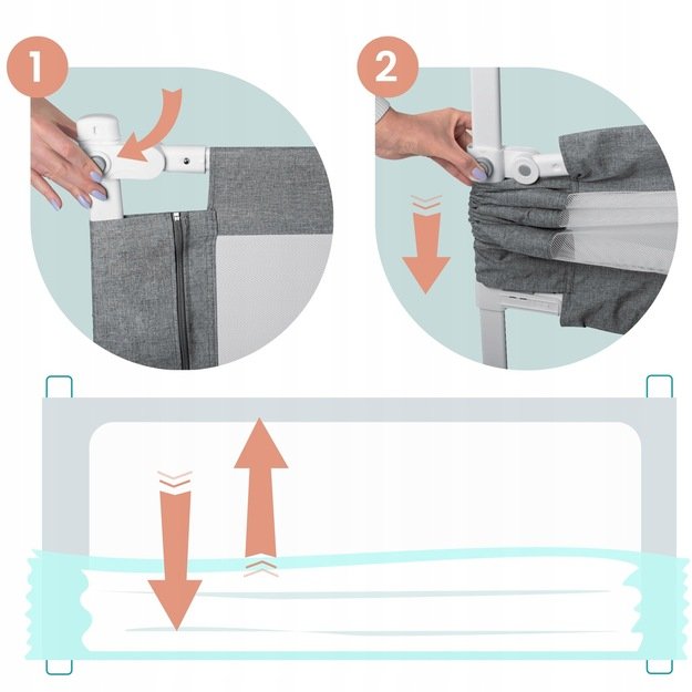 Apsauginė lovos užtvara, apsauginiai varteliai, spyna, 180 cm, Nukido NK-227, pilka 8