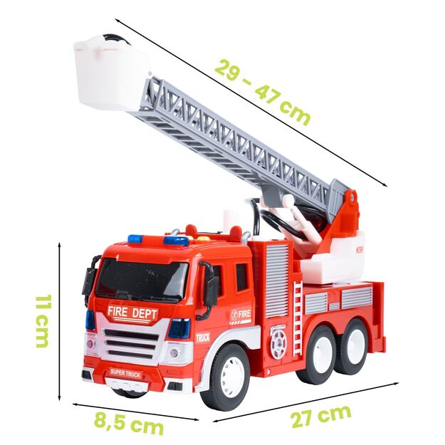 Gaisrinė mašina su motorizuotomis judančiomis kopėčiomis su šviesa ir garsu, 1:16 2