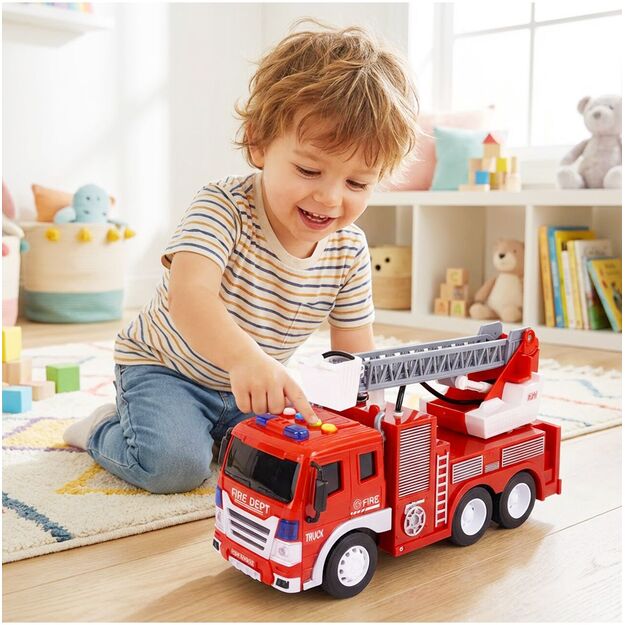 Gaisrinė mašina su motorizuotomis judančiomis kopėčiomis su šviesa ir garsu, 1:16 1