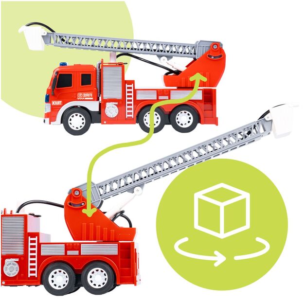Gaisrinė mašina su motorizuotomis judančiomis kopėčiomis su šviesa ir garsu, 1:16 9