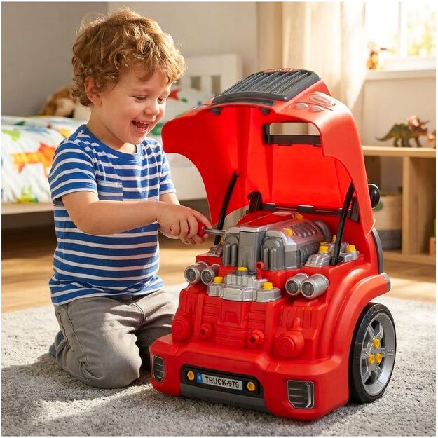 Žaislinis automobilio meistro sunkvežimio variklio išardymo rinkinys su vairavimo simuliatoriumi, garsais ir šviesomis 4