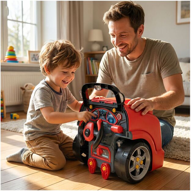 Žaislinis automobilio meistro sunkvežimio variklio išardymo rinkinys su vairavimo simuliatoriumi, garsais ir šviesomis 6