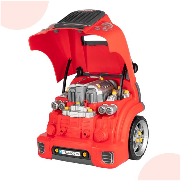 Žaislinis automobilio meistro sunkvežimio variklio išardymo rinkinys su vairavimo simuliatoriumi, garsais ir šviesomis 10