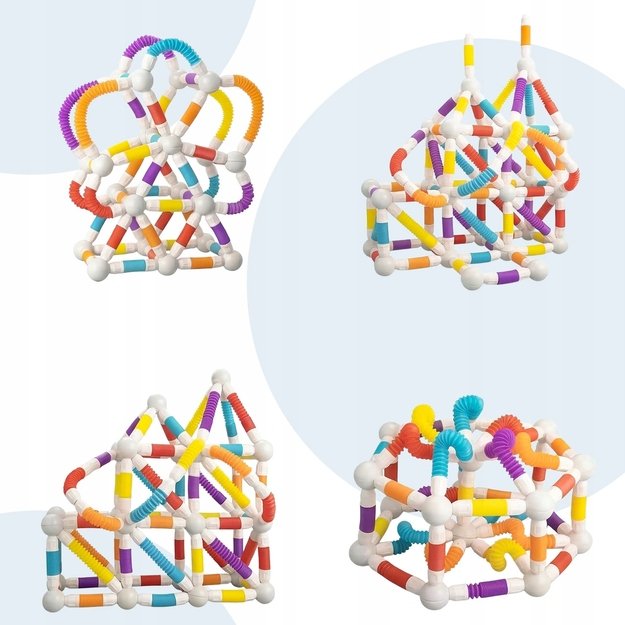 Magnetinis vamzdelių konstruktorius, 64 dalys, lanksti 3D konstrukcija 9