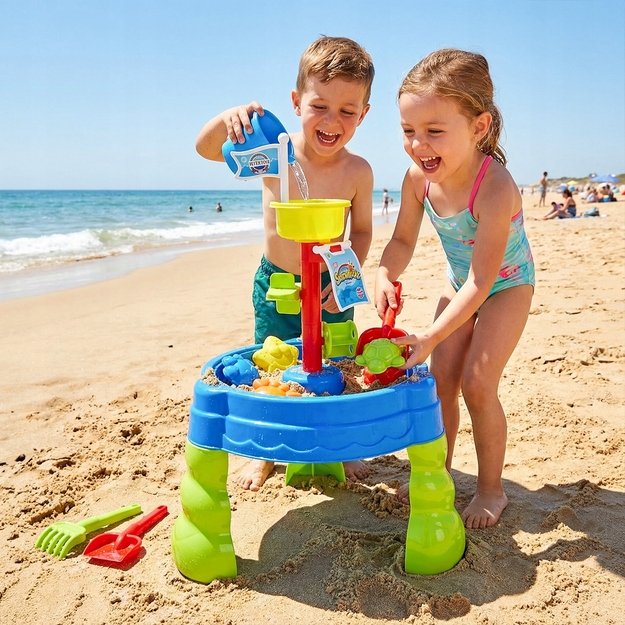 Smėlio ir vandens stalas su priedais, 19 el. 2