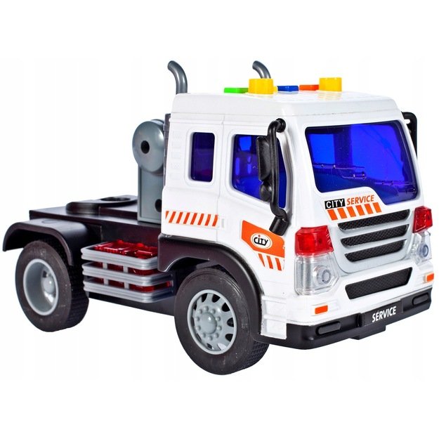 Žaislinis sunkvežimis vilkikas su transporto priemonėmis, šviesa ir garsu