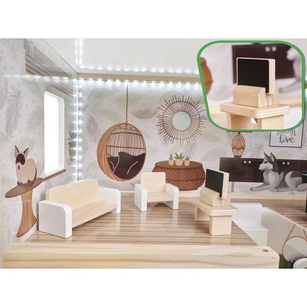 LULILO Medinis lėlių namelis Floro Boho su LED apšvietimu, 78 cm