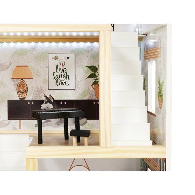 LULILO Medinis lėlių namelis Floro Boho su LED apšvietimu, 78 cm