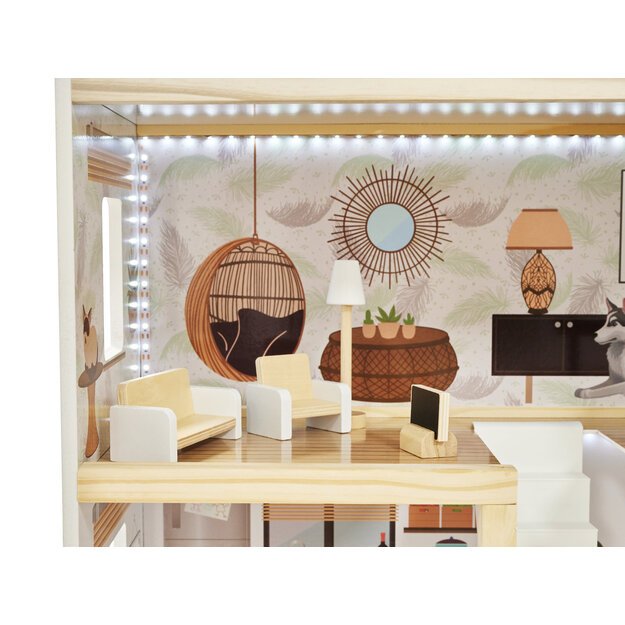 LULILO Medinis lėlių namelis Floro Boho su LED apšvietimu, 78 cm