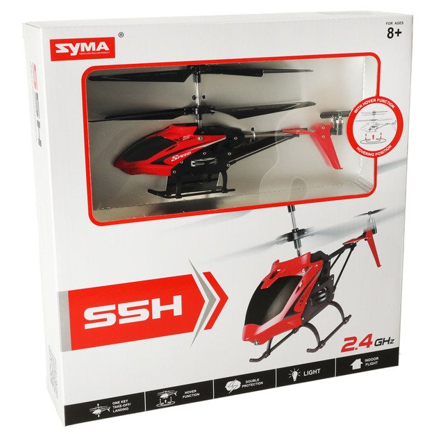 Nuotoliniu būdu valdomas sraigtasparnis SYMA S5H 2.4GHZ, raudonas, 8 m.+