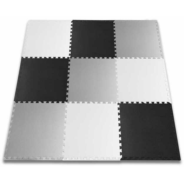 Didelis putplasčio dėlionės kilimėlis šachmatų lentos formos Ricokids 180x180cm 9 vnt.