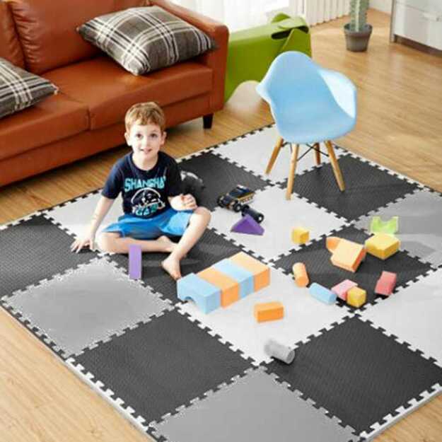 Didelis putplasčio dėlionės kilimėlis šachmatų lentos formos Ricokids 180x180cm 9 vnt.