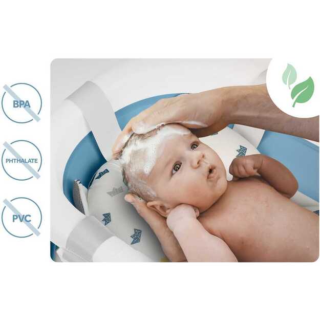 Sulankstoma vonelė vaikams, kūdikiams su rėmu, termometru ir įdėklu „Ricokids RK-287“, balta ir mėlyna 7
