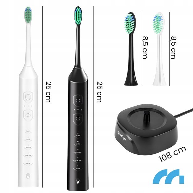 MalTec elektrinių dantų šepetėlių rinkinys 2x SONIC su 6 galvutėmis ir įkrovikliu 3