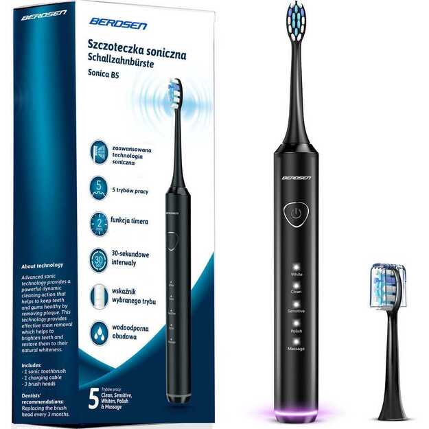 Berdsen Sonica B5 juodas dantų šepetėlis sonic