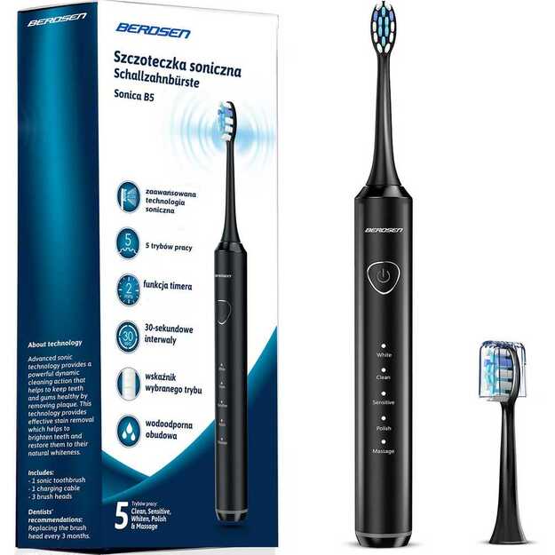 Berdsen Sonica B5 juodas dantų šepetėlis sonic 10