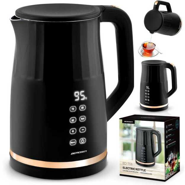Berdsen BD-706 elektrinis virdulys 1,7 l su temperatūros valdymu ir jutikliniu ekranu, juodas